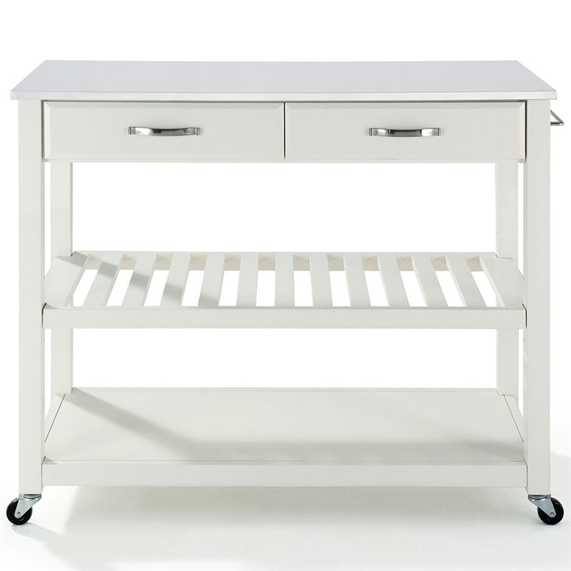 Pemberly Row Engineered Wood/Granite Top Kitchen Cart in White