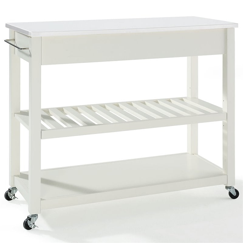 Pemberly Row Engineered Wood/Granite Top Kitchen Cart in White