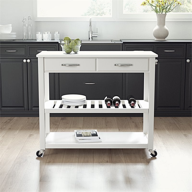 Pemberly Row Engineered Wood/Granite Top Kitchen Cart in White