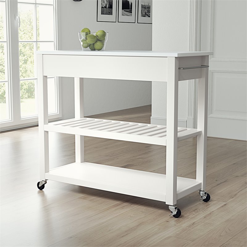 Pemberly Row Engineered Wood/Granite Top Kitchen Cart in White