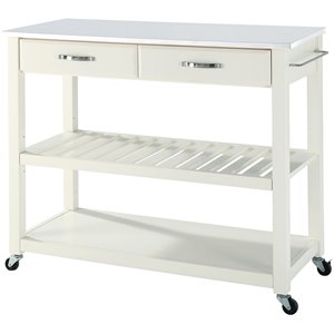 Pemberly Row Engineered Wood/Granite Top Kitchen Cart in White