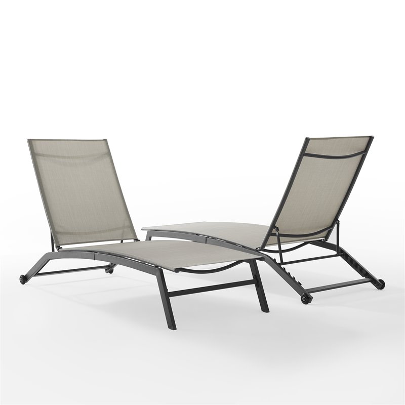 Pemberly Row Steel Metal Sling Chaise Lounge in Gray (Set of 2)