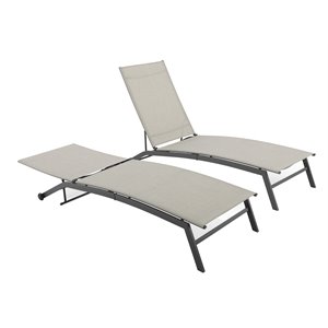 Pemberly Row Steel Metal Sling Chaise Lounge in Gray (Set of 2)