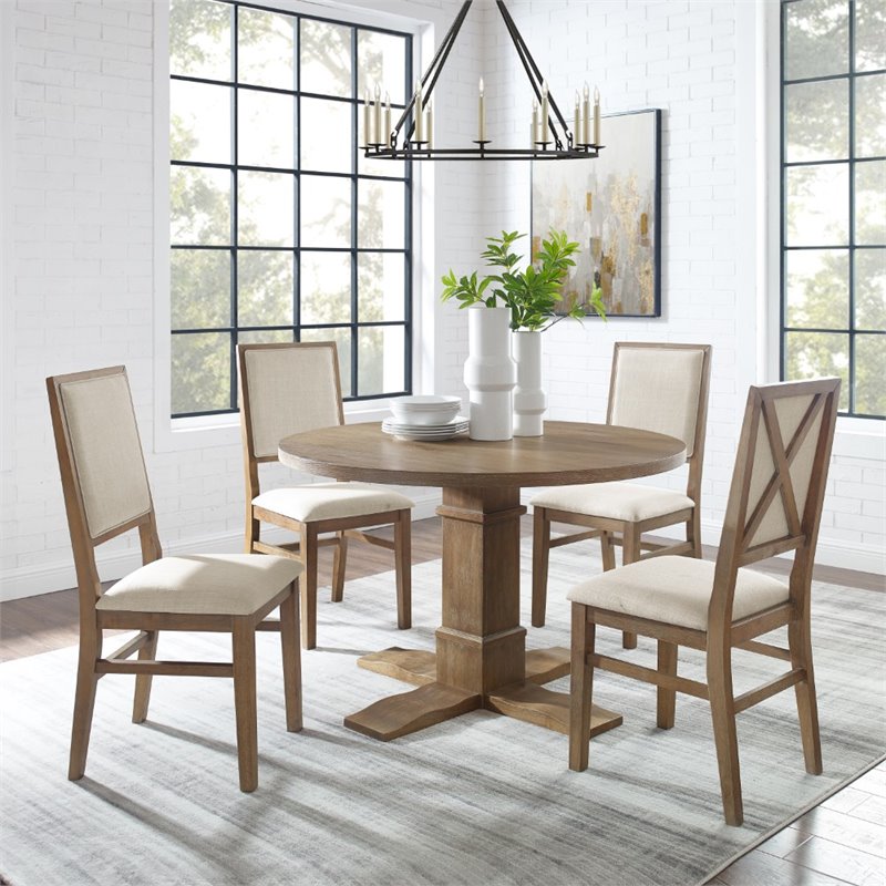 Pemberly Row 5 Piece Modern Wood Round Dining Set in Rustic Brown