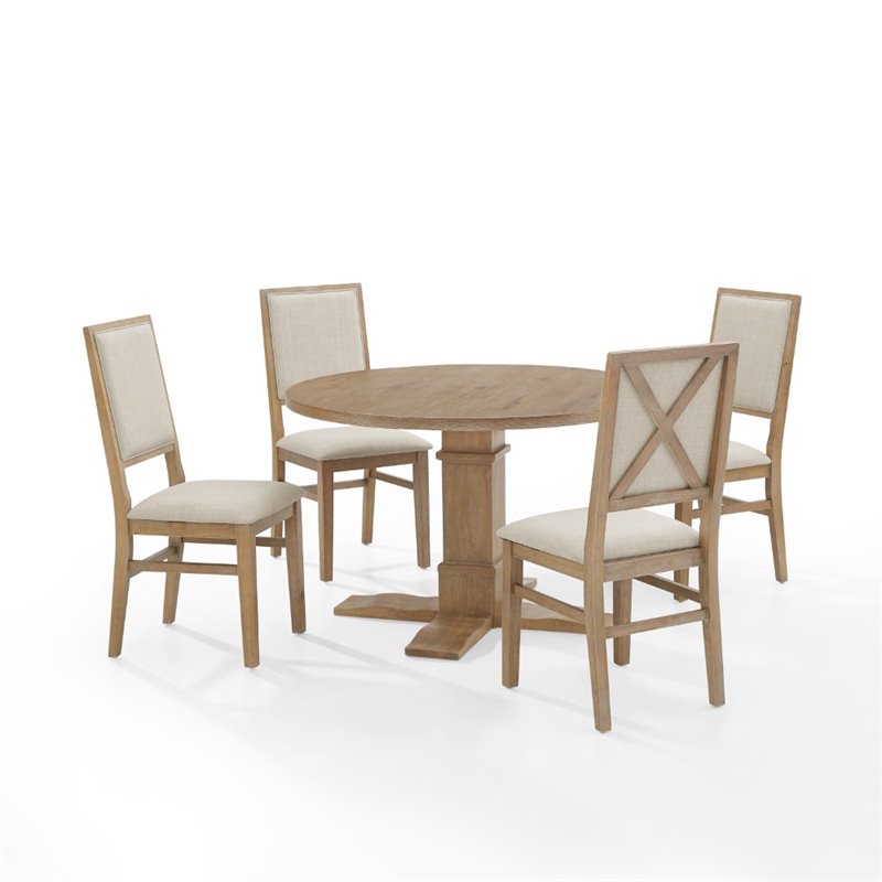 Pemberly Row 5 Piece Modern Wood Round Dining Set in Rustic Brown