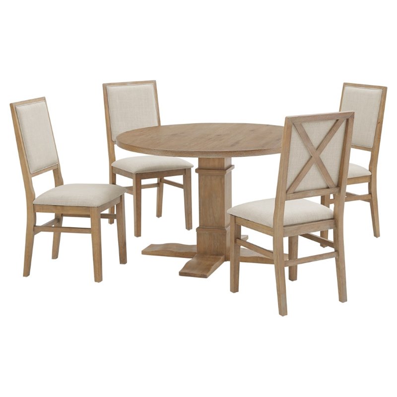 Pemberly Row 5 Piece Modern Wood Round Dining Set in Rustic Brown
