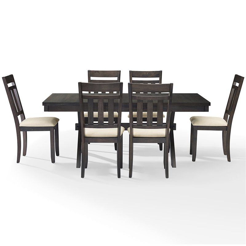 Pemberly Row Wood 7 Piece Butterfly Leaf Trestle Dining Set in Slate