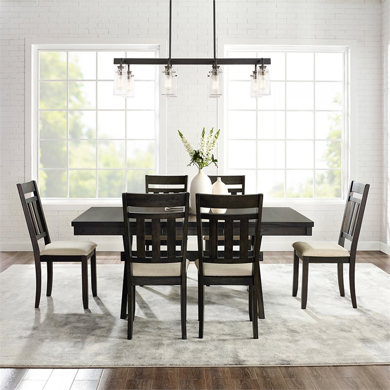 Pemberly Row Wood 7 Piece Butterfly Leaf Trestle Dining Set in Slate