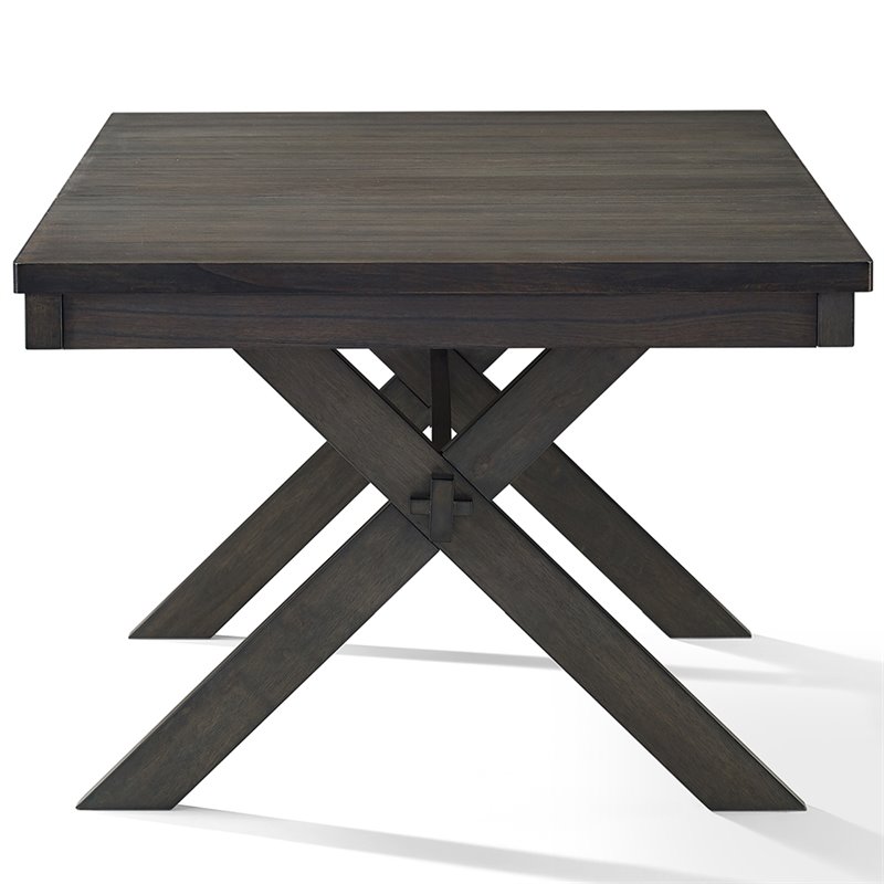 Pemberly Row Wood 7 Piece Butterfly Leaf Trestle Dining Set in Slate