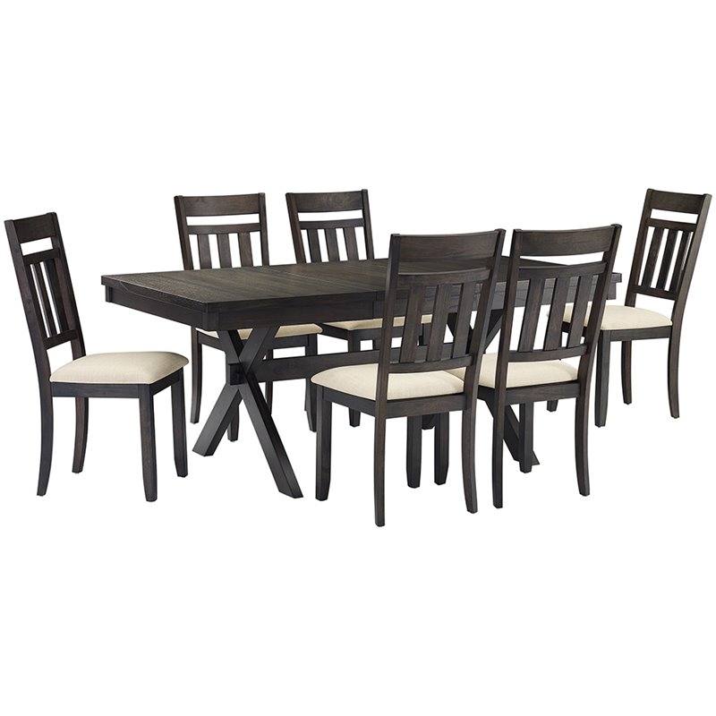 Pemberly Row Wood 7 Piece Butterfly Leaf Trestle Dining Set in Slate