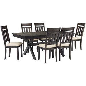 Pemberly Row Wood 7 Piece Butterfly Leaf Trestle Dining Set in Slate