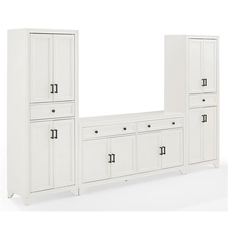 Pemberly Row 3PC Entertainment Center/Sideboard with Pantry Set White