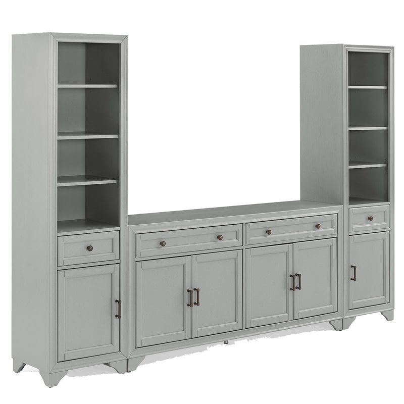 Pemberly Row 3PC Entertainment Center/Sideboard with Bookcases in Gray