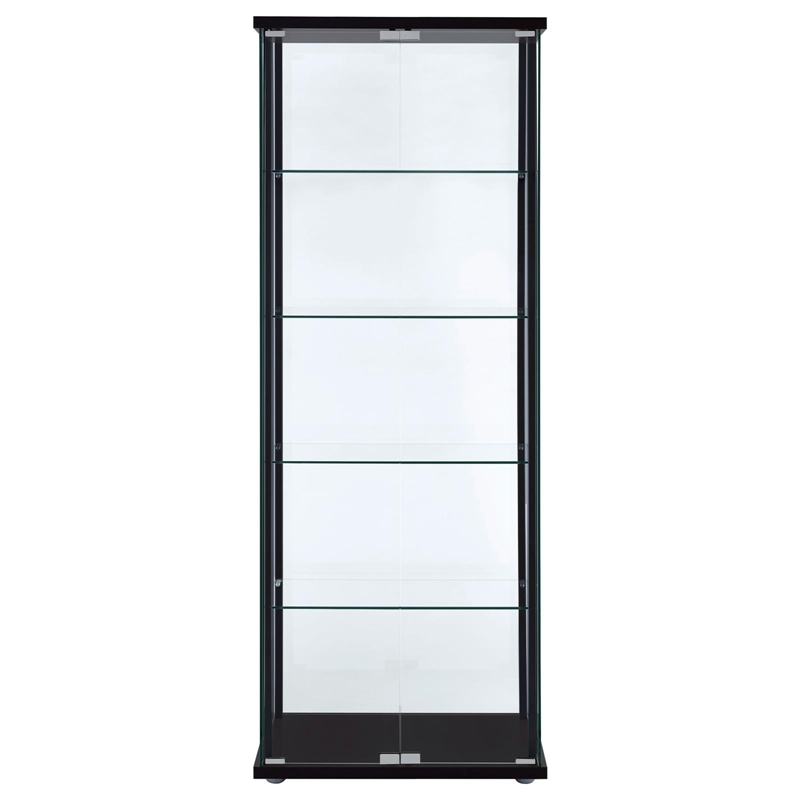 Pemberly Row Contemporary Wood 2 Piece 5 Shelf Glass Curio Cabinet Set in Black