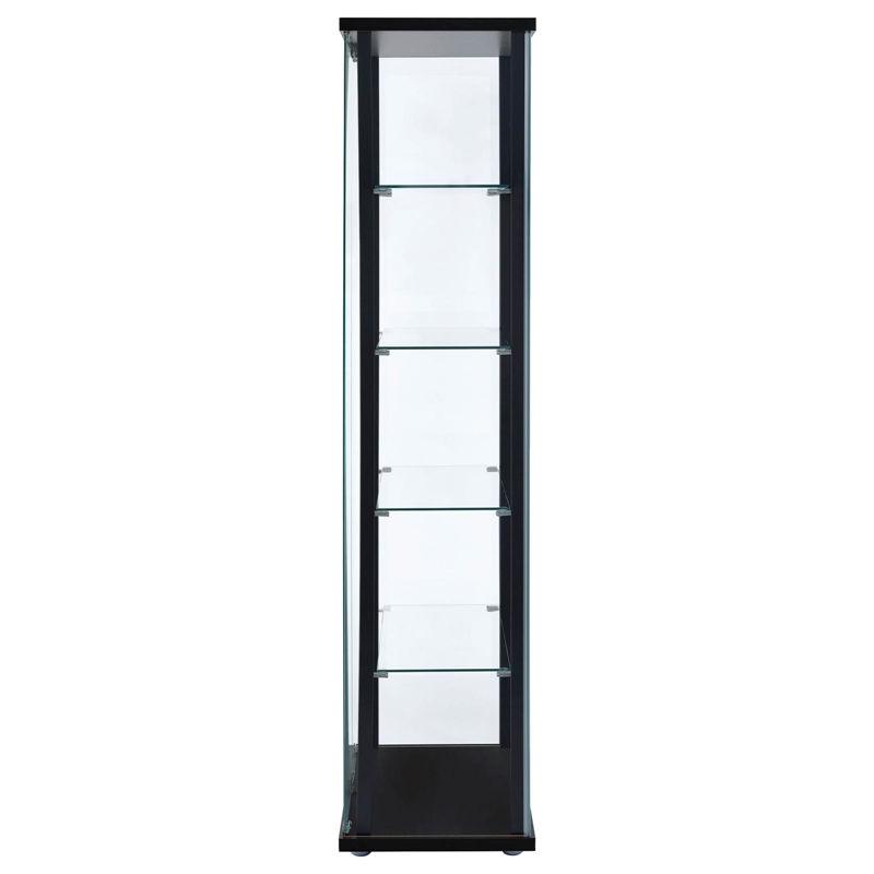 Pemberly Row Contemporary Wood 2 Piece 5 Shelf Glass Curio Cabinet Set in Black