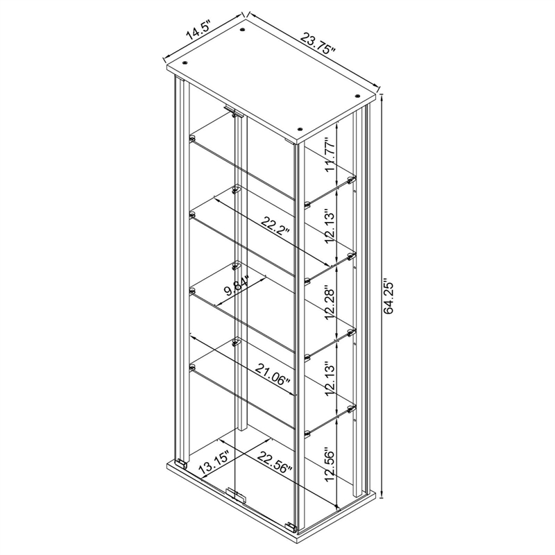 Pemberly Row Contemporary Wood 2 Piece 5 Shelf Glass Curio Cabinet Set in Black