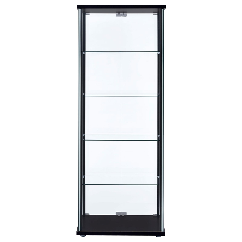Pemberly Row Contemporary Wood 2 Piece 5 Shelf Glass Curio Cabinet Set in Black