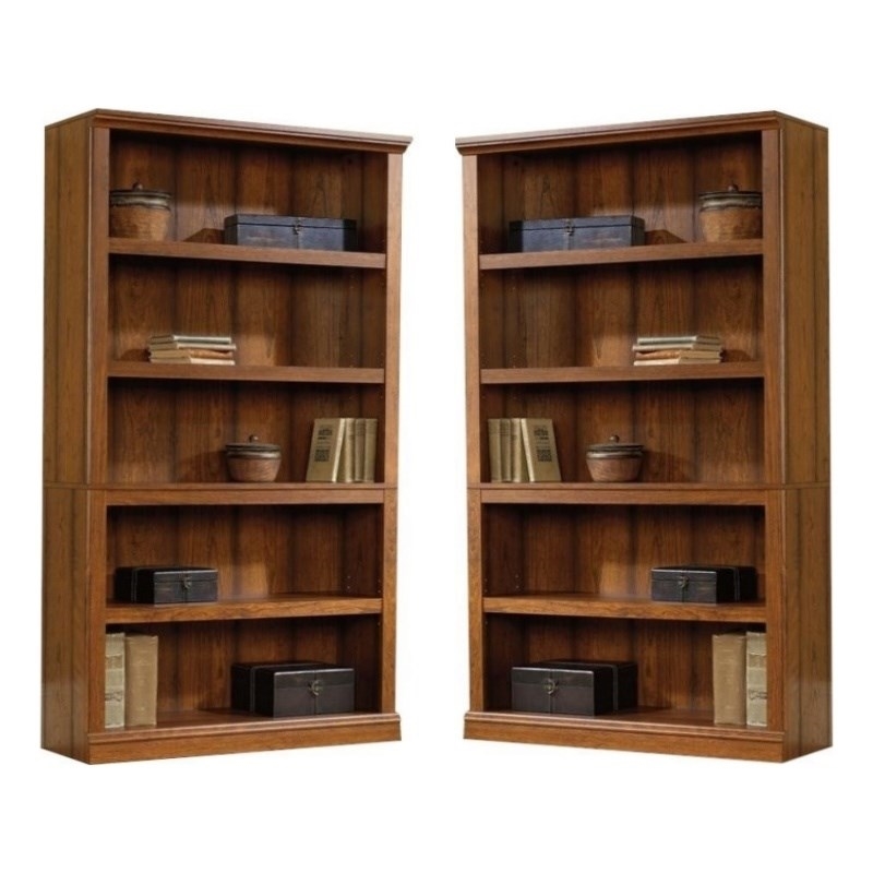 Pemberly Row Modern 2 Piece Wood Bookcase Set with 5 Shelf in Washington Cherry