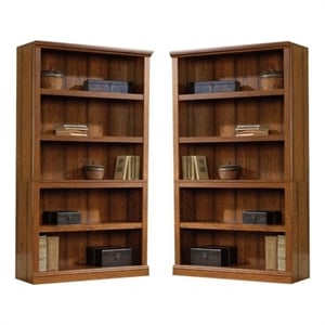 Pemberly Row Modern 2 Piece Wood Bookcase Set with 5 Shelf in Washington Cherry