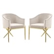 Pemberly Row 2 Piece Velvet Dining Chair Set with Gold Metal Base in Cream