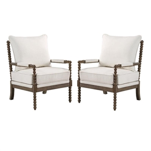 Pemberly Row 2 Piece Linen Fabric Spindle Chair Set with Wood Frame in Beige
