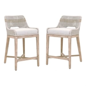 Pemberly Row Transitional Beige 2 Piece Flat Rope Wood Frame Counter Stool Set