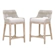 Pemberly Row Transitional Beige 2 Piece Flat Rope Wood Frame Counter Stool Set