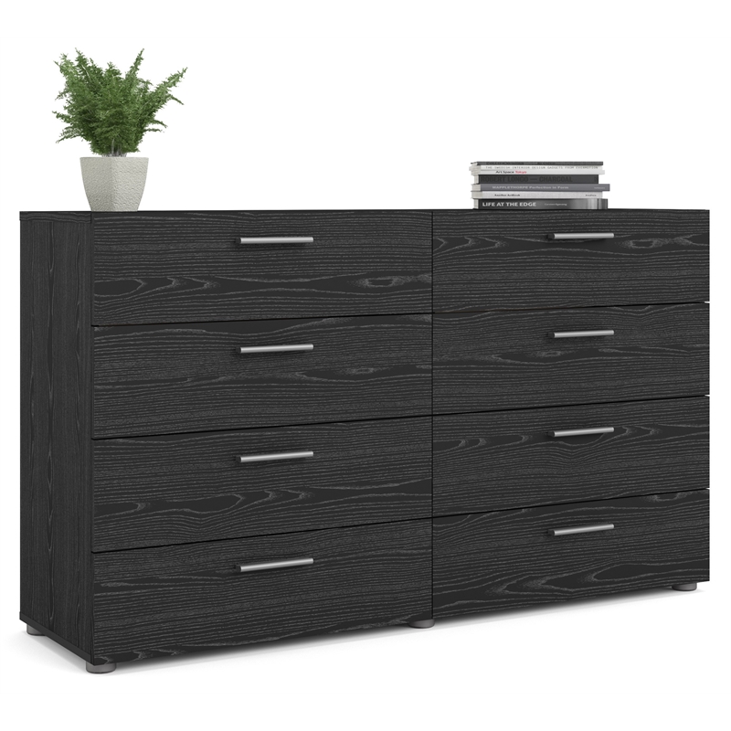 Pemberly Row 3 Piece Bedroom Set with Dresser and Nightstands in Black Woodgrain