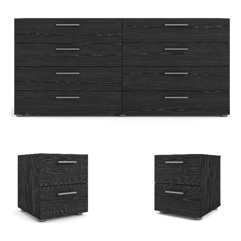 Pemberly Row 3 Piece Bedroom Set with Dresser and Nightstands in Black Woodgrain