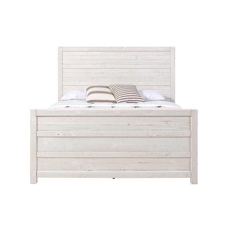 Pemberly Row Contemporary Solid Wood Queen Bed in Antique White