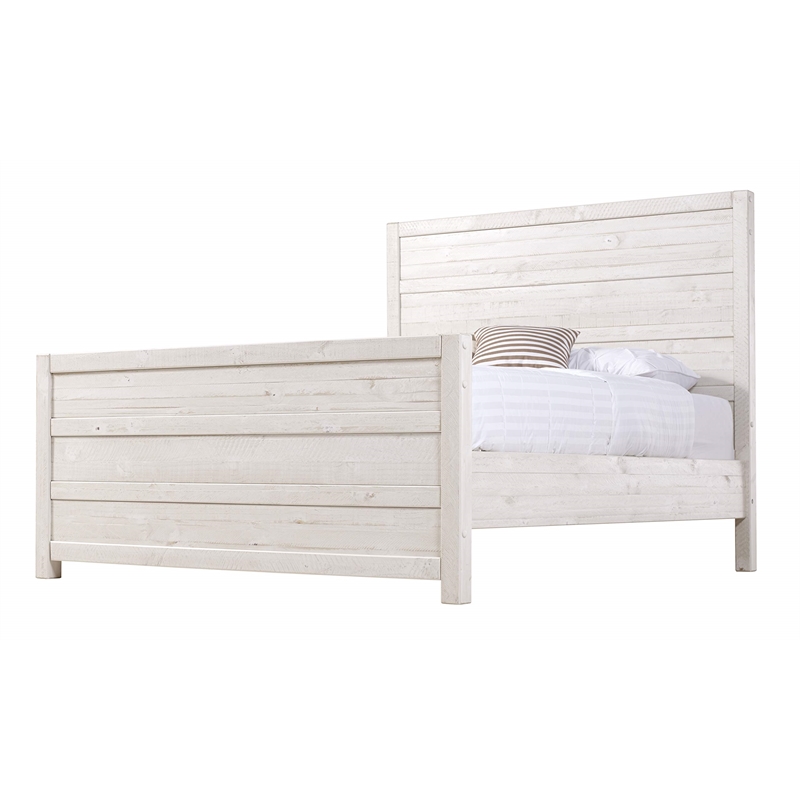 Pemberly Row Contemporary Solid Wood Queen Bed in Antique White