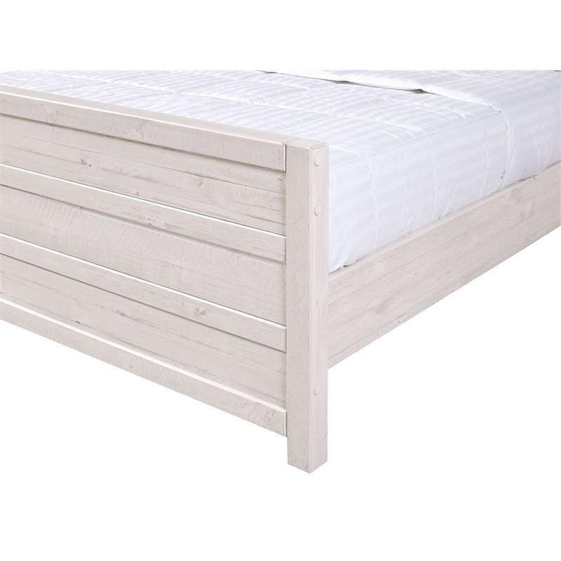 Pemberly Row Contemporary Solid Wood Queen Bed in Antique White
