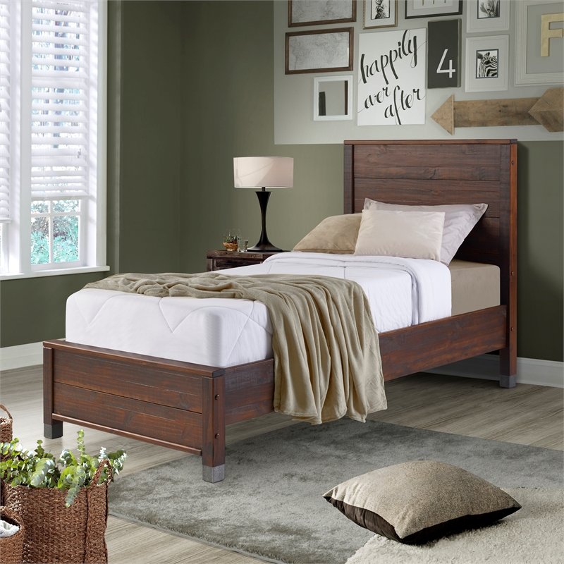 Pemberly Row Contemporary Solid Wood Twin Platform Bed in Walnut