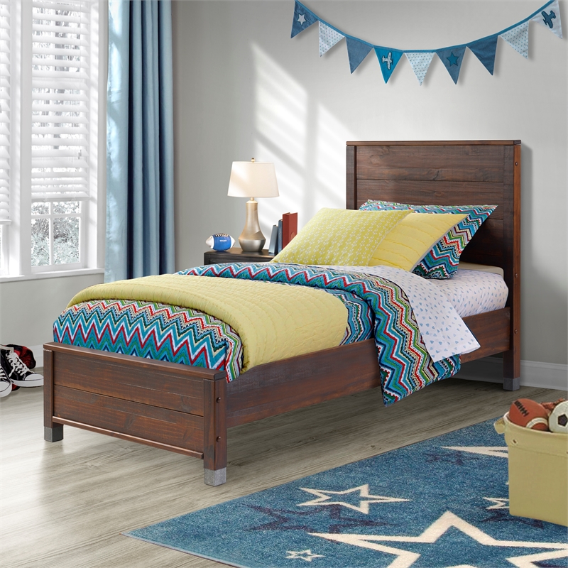 Pemberly Row Contemporary Solid Wood Twin Platform Bed in Walnut