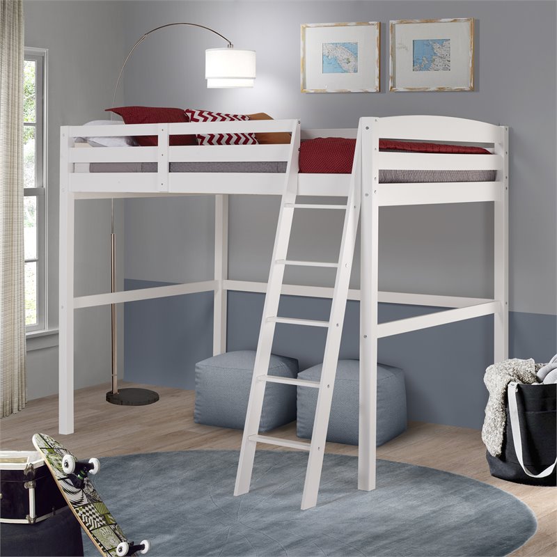 Pemberly Row Contemporary Solid Wood Low Loft Bed Frame Full in Gray