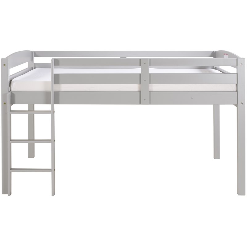 Pemberly Row Contemporary Solid Wood Low Loft Bed Frame Full in Gray