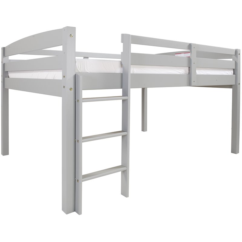 Pemberly Row Contemporary Solid Wood Low Loft Bed Frame Full in Gray