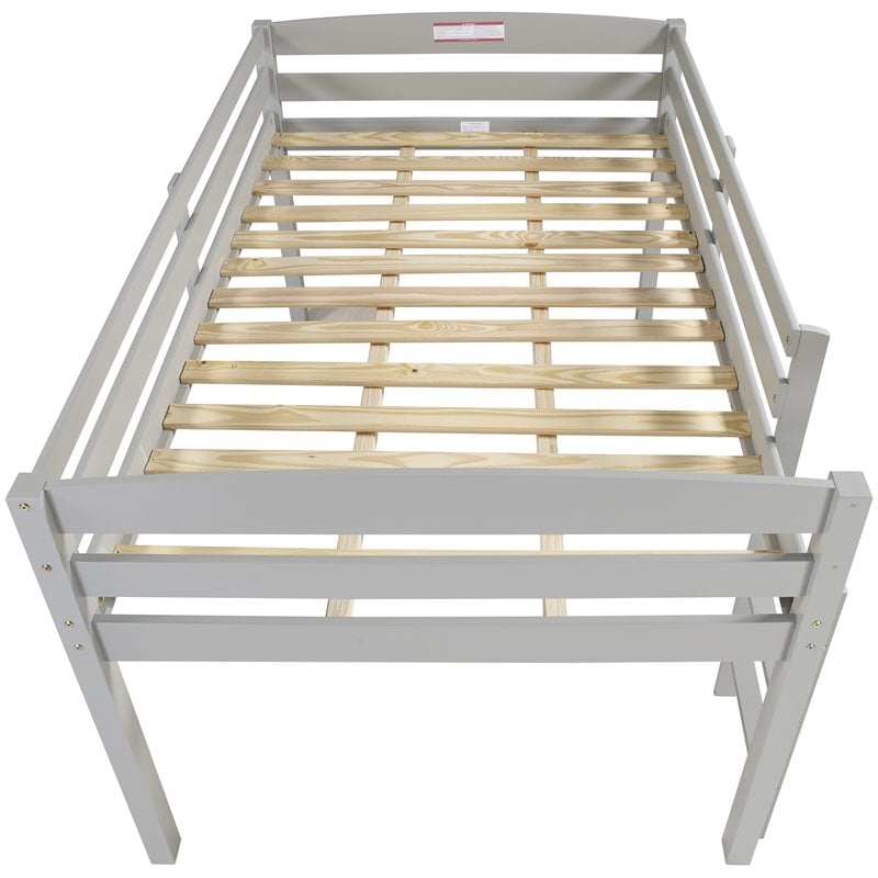 Pemberly Row Contemporary Solid Wood Low Loft Bed Frame Full in Gray