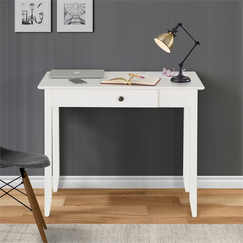 Pemberly Row Contemporary Writing Desk with One Drawer in White Finish