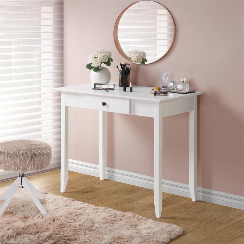 Pemberly Row Contemporary Vanity Table with One Drawer in White Finish