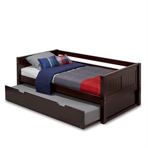 Pemberly Row Solid Wood Twin Daybed Panel Headboard / Twin Trundle in Cappuccino