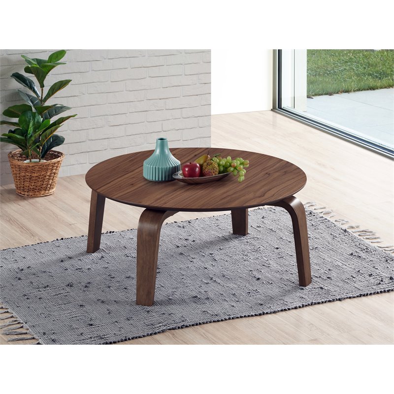 Pemberly Row Round Shape Mid-Century Wood Coffee Table in Brown