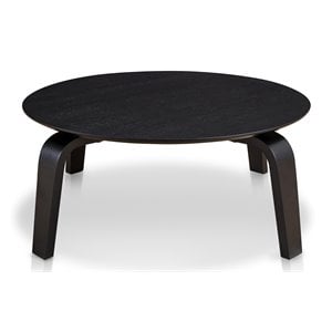 Pemberly Row Round Shape Mid-Century Wood Coffee Table in Black
