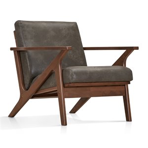 Pemberly Row Solid Wood and Fabric Upholstered Accent Armchair in Black