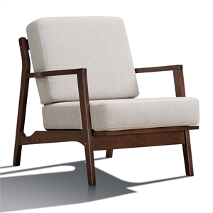 Pemberly Row Solid Wood and Fabric Upholstered Accent Armchair in Beige