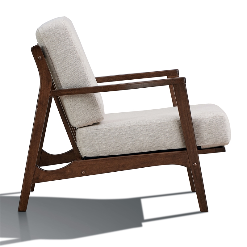 Pemberly Row Solid Wood and Fabric Upholstered Accent Armchair in Beige