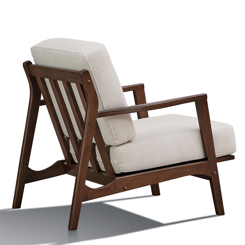 Pemberly Row Solid Wood and Fabric Upholstered Accent Armchair in Beige