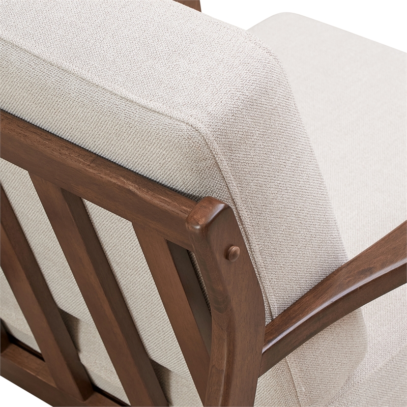 Pemberly Row Solid Wood and Fabric Upholstered Accent Armchair in Beige