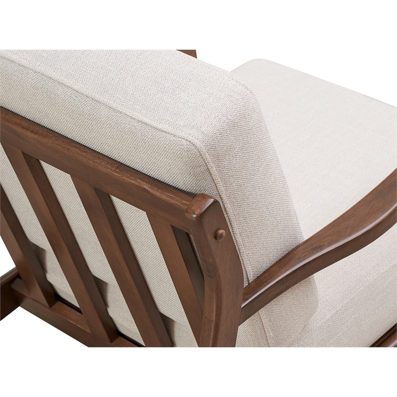 Pemberly Row Solid Wood and Fabric Upholstered Accent Armchair in Beige
