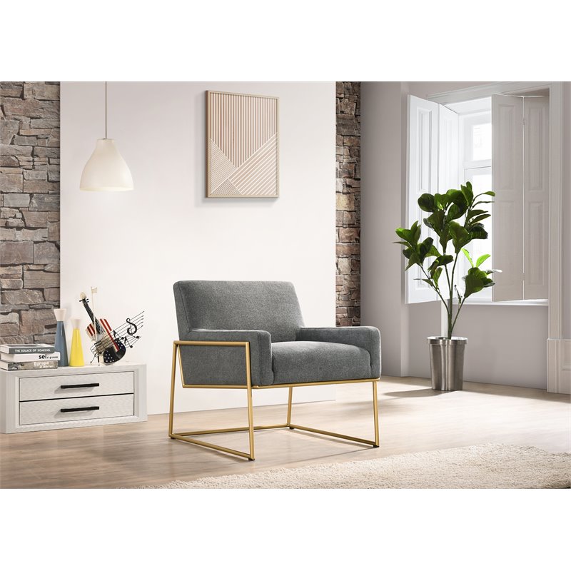 Pemberly Row Steel & Fabric Upholstered Lounge Accent Chair in Steel Gray
